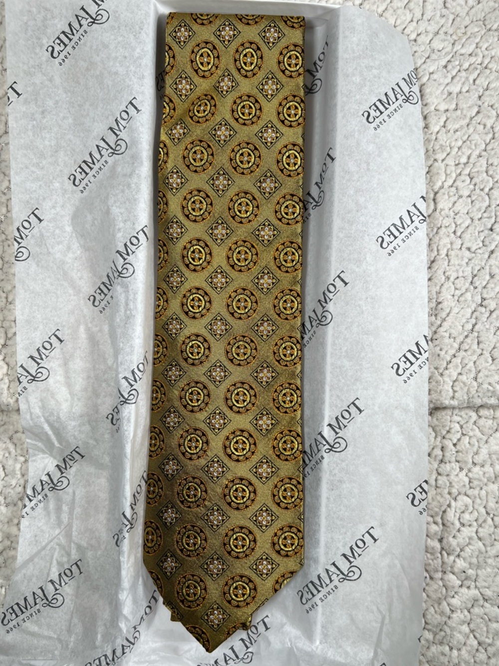 Tom James Gold Patterned Men's Tie - 100% Silk